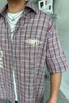 Baskılı Ekose Oversize Kısa Kollu Gömlek