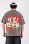 Baskılı Füme Acid Wash Oversize Holy Tshirt