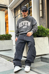 Baskılı Füme Acid Wash Oversize Sweatshirt SW984