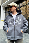 Baskılı Gri Zipper Oversize Sweatshirt SW944