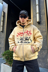 Baskılı Kahve Oversize Zipper Sweatshirt SW926