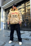 Baskılı Kahve Oversize Zipper Sweatshirt SW926