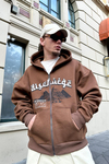 Baskılı Kahve Zipper Oversize Sweatshirt SW918