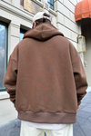 Baskılı Kahve Zipper Oversize Sweatshirt SW918