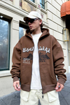 Baskılı Kahve Zipper Oversize Sweatshirt SW918