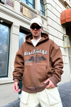Baskılı Kahve Zipper Oversize Sweatshirt SW918