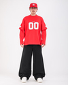 Baskılı Kırmızı Oversize Zero Uzun Kollu Tshirt