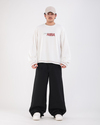 Baskılı Krem Abba Oversize Uzun Kollu Tshirt