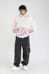 Baskılı Krem Oversize Hoodie SW1395