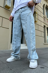 Baskılı Mavi Baggy Jean Pantolon P744