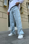Baskılı Mavi Baggy Jean Pantolon P744