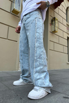 Baskılı Mavi Baggy Jean Pantolon P744