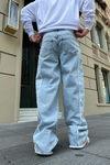 Baskılı Mavi Baggy Jean Pantolon P744