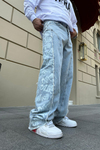 Baskılı Mavi Baggy Jean Pantolon P744