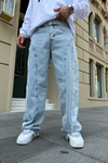 Baskılı Mavi Baggy Jean Pantolon P744