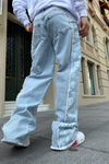 Baskılı Mavi Baggy Jean Pantolon P744
