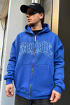 Baskılı Mavi Zipper Oversize Sweatshirt SW974