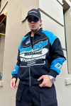Baskılı Racing Mavi Oversize Kolej Ceket C212