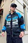 Baskılı Racing Mavi Oversize Kolej Ceket C212