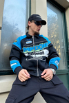 Baskılı Racing Mavi Oversize Kolej Ceket C212