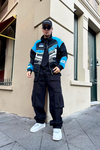 Baskılı Racing Mavi Oversize Kolej Ceket C212