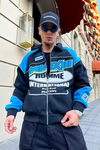 Baskılı Racing Mavi Oversize Kolej Ceket C212