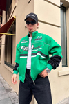 Baskılı Racing Yeşil Oversize Kolej Ceket C213