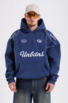 Baskılı Şerit Detay Lacivert Oversize Hoodie SW1185