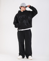 Baskılı Siyah Oversize Hoodie