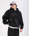 Baskılı Siyah Oversize Hoodie