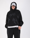 Baskılı Siyah Oversize Hoodie