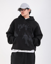 Baskılı Siyah Oversize Hoodie
