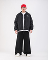 Baskılı Siyah Oversize Polo Yaka Mevsimlik Ceket
