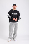 Baskılı Siyah Oversize Sync Sweatshirt SW1212