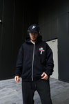 Baskılı Siyah Oversize Zipper  Hoodie SW1108