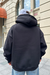 Baskılı Siyah Oversize Zipper Sweatshirt SW994