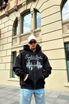 Baskılı Siyah Oversize Zipper Sweatshirt SW994