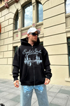 Baskılı Siyah Oversize Zipper Sweatshirt SW994