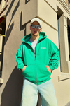 Baskılı Yeşil Oversize Zipper Sweatshirt SW857