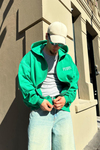 Baskılı Yeşil Oversize Zipper Sweatshirt SW857