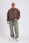 Batik Yıkama Polo Yaka Oversize Sweatshirt SW1166