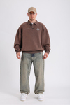 Batik Yıkama Polo Yaka Oversize Sweatshirt SW1166