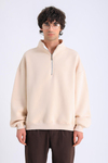 Bej Fermuar Yaka Oversize Sweatshirt SW1299