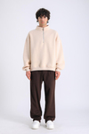 Bej Fermuar Yaka Oversize Sweatshirt SW1299