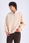 Bej Fermuar Yaka Oversize Sweatshirt SW1299