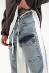 Beyaz Şerit Detay Cepli Kesik Paça Baggy Jean Pantolon