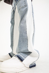 Beyaz Şerit Detay Cepli Kesik Paça Baggy Jean Pantolon