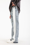 Beyaz Şerit Detay Cepli Kesik Paça Baggy Jean Pantolon