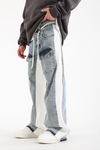 Beyaz Şerit Detay Cepli Kesik Paça Baggy Jean Pantolon
