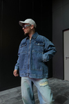 Blok Detay Mavi Jean Ceket C220